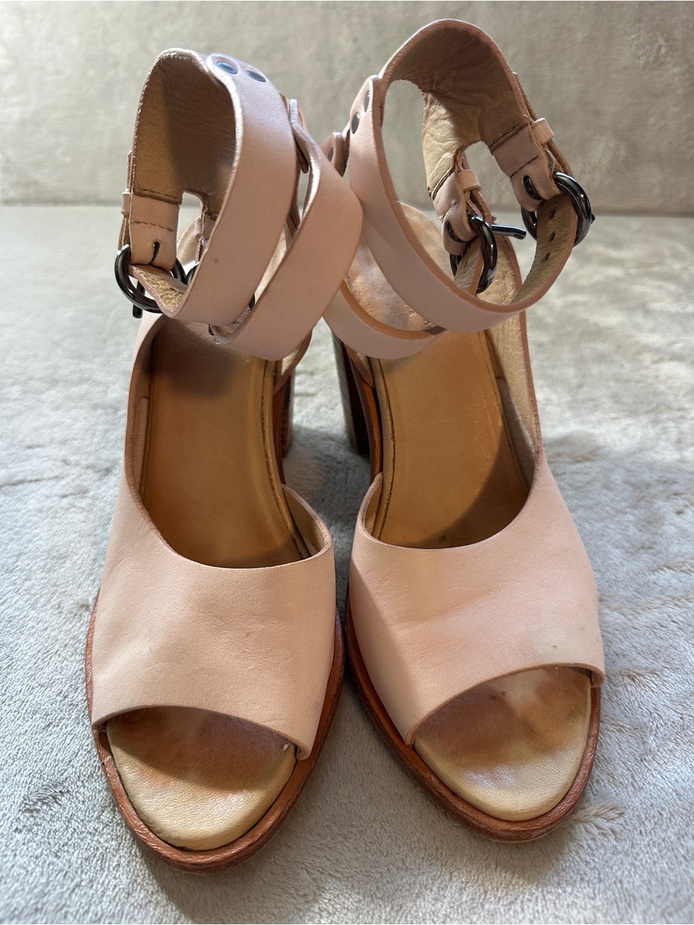 Rag & Bone Tulsa Blush Leather Sandal Stacked Block Heel
